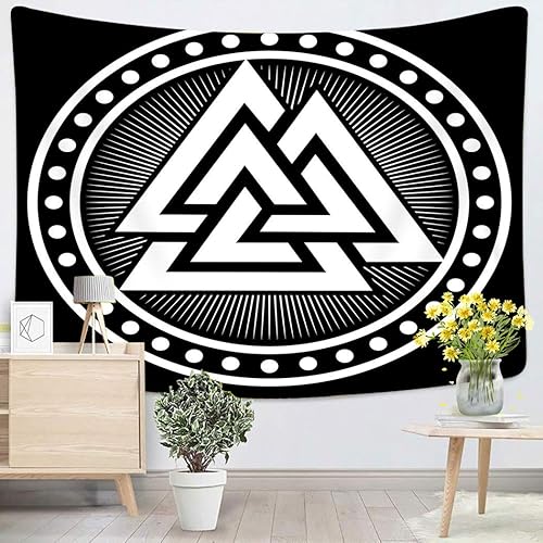 Miniatura 4 de Subently Tapiz blanco y negro vikingo con símbolo germánico nórdico, tapiz para colgar en la pared para habitación, dormitorio, patio, estético, 50