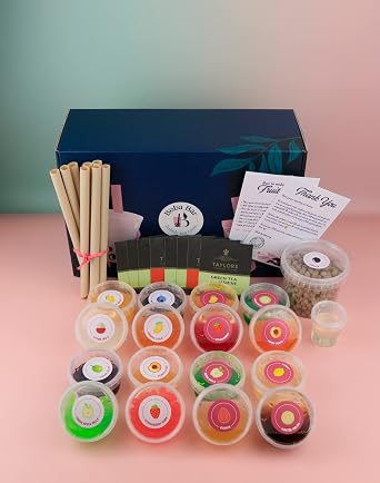 BOBA BAR Premium DIY Mixed Bubble Tea kit (Serves 8 x 500 Ml Drinks) - Includes a Variety of Mix Tea Flavors, Popping Boba and Jelly Toppings | Gluten-Free | Contains Tapioca Pearls and Tea Bags