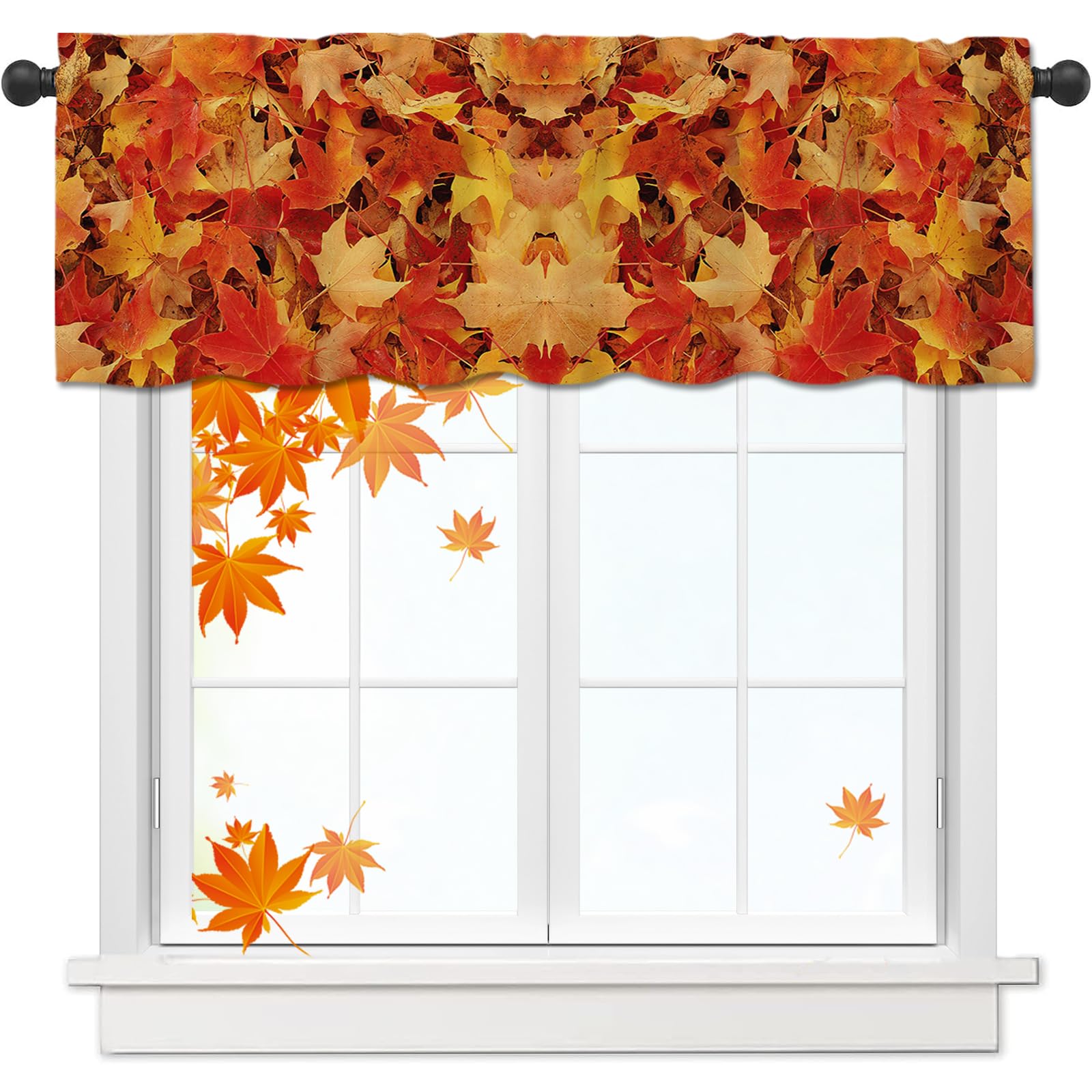 Nextchange Maple Leaves Valance Curtains Autumn Natural Window Valances Rod Pocket Short Curtain Panel Thanksgiving Fall Window Curtains for Kitchen Living Bedroom Bathroom 54x18in