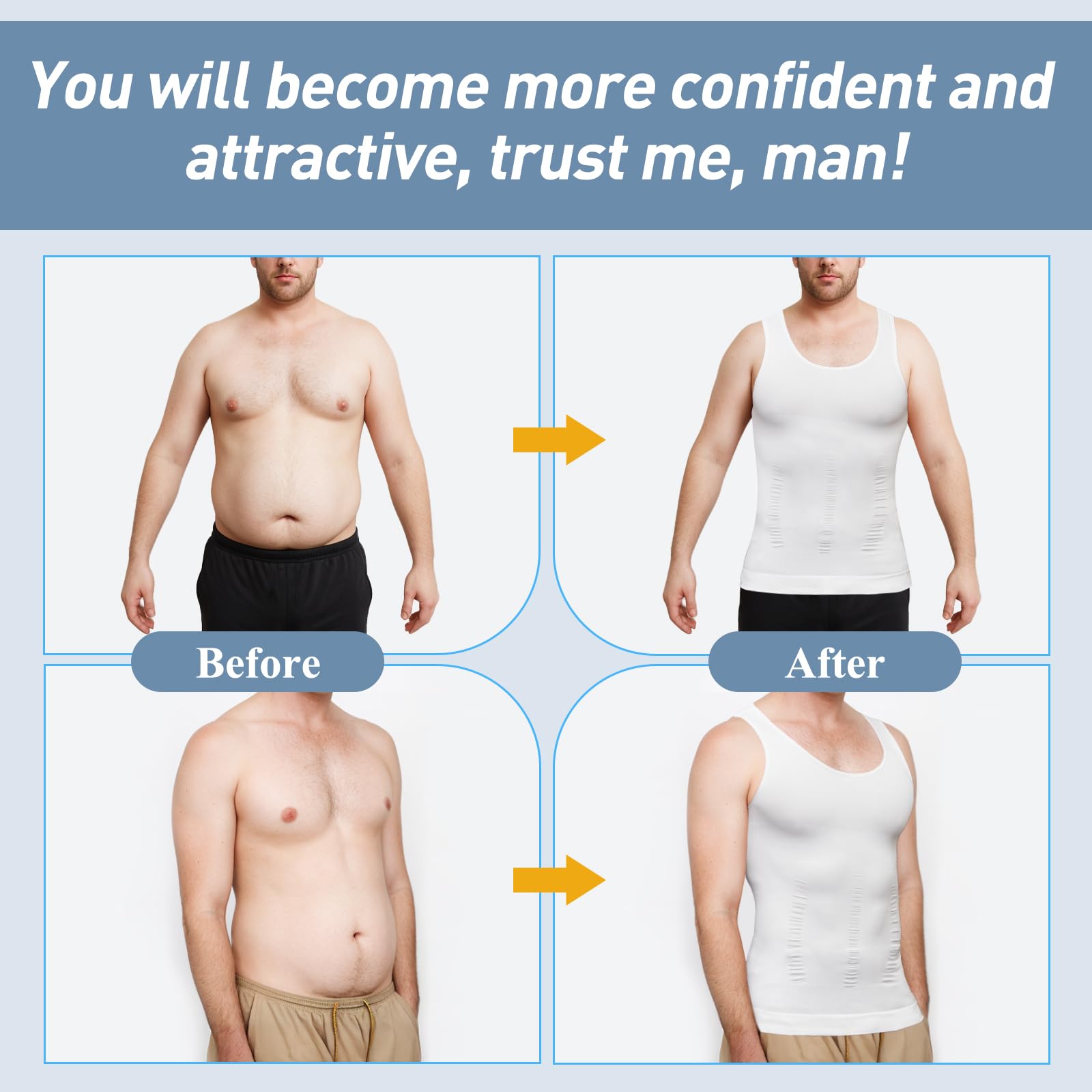 SLIMBELLE Body Shaper Herren Elastische Unterhemd Herren Tight Compression Shirt Taillenformer Figurformend Bauch Weg Shirt Männer