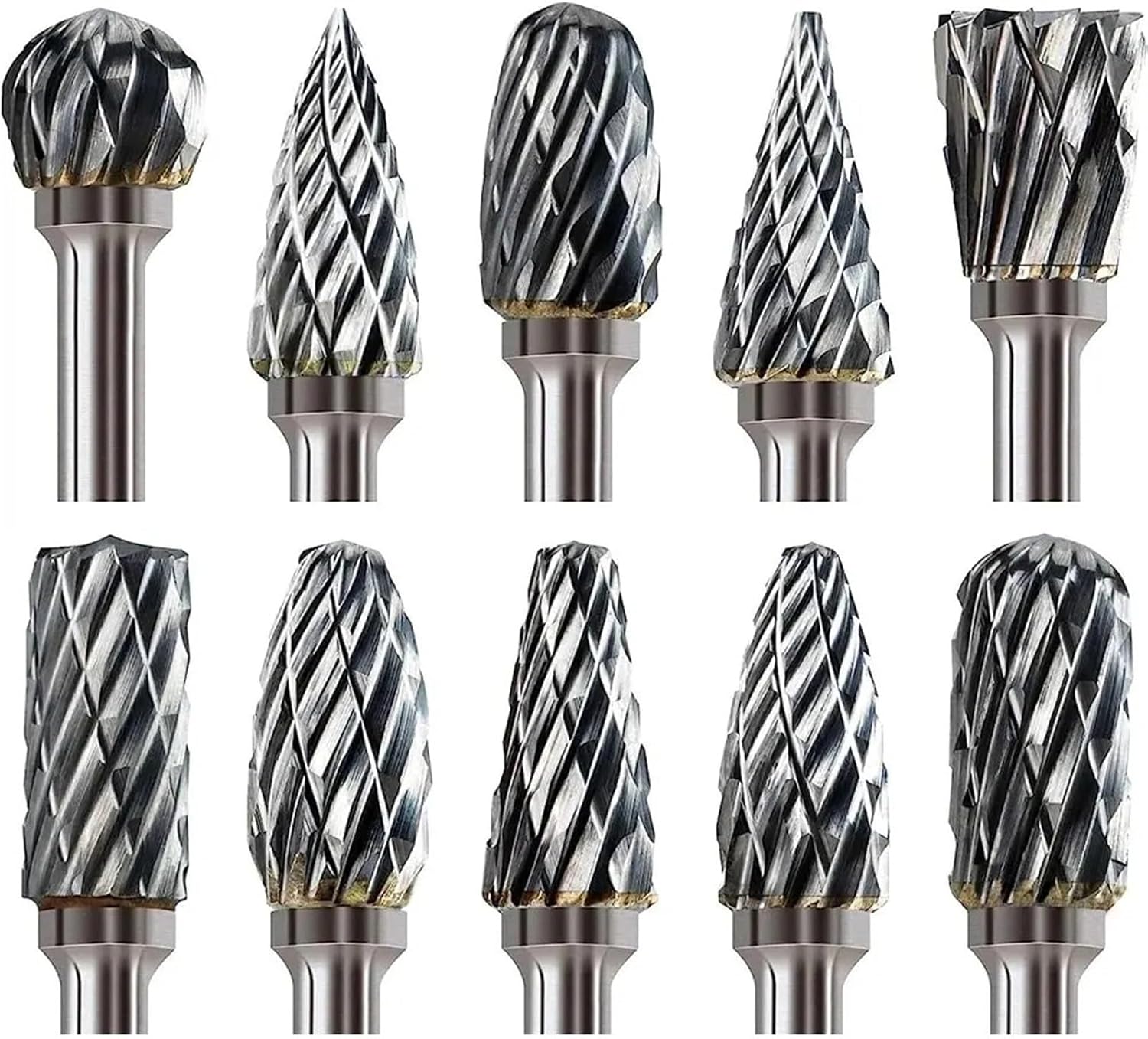 10 PCs 1/8" Shank Tungsten Carbide Rotary Tool Burr Double Cut Rotary Tools Electric Grinding