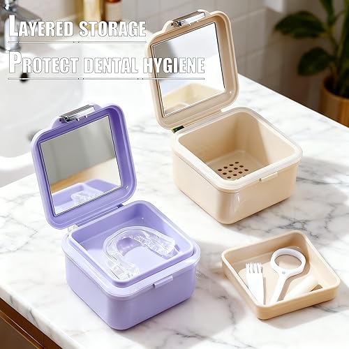 Miniatura 8 de Estuche de baño de dentadura, contenedor de remojo de dentadura postiza, soporte para remojo de vasos, protector bucal, caja de dentadura, limpieza
