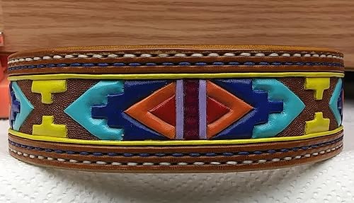 Miniatura 2 de Dog Large Collar with Aztec Motif, Dog Lover Handstitched Collar, Padded Leather Dog Collar, Dog Collar Handmade Leather