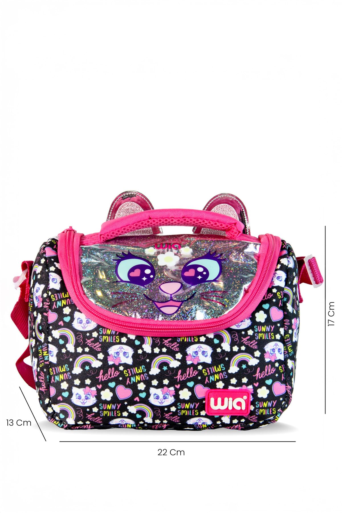 Wia Sweet Cat 3 Bölmeli Okul Çanta Seti, Tek Ebat, SWG-007, Siyah, kız-çocuk