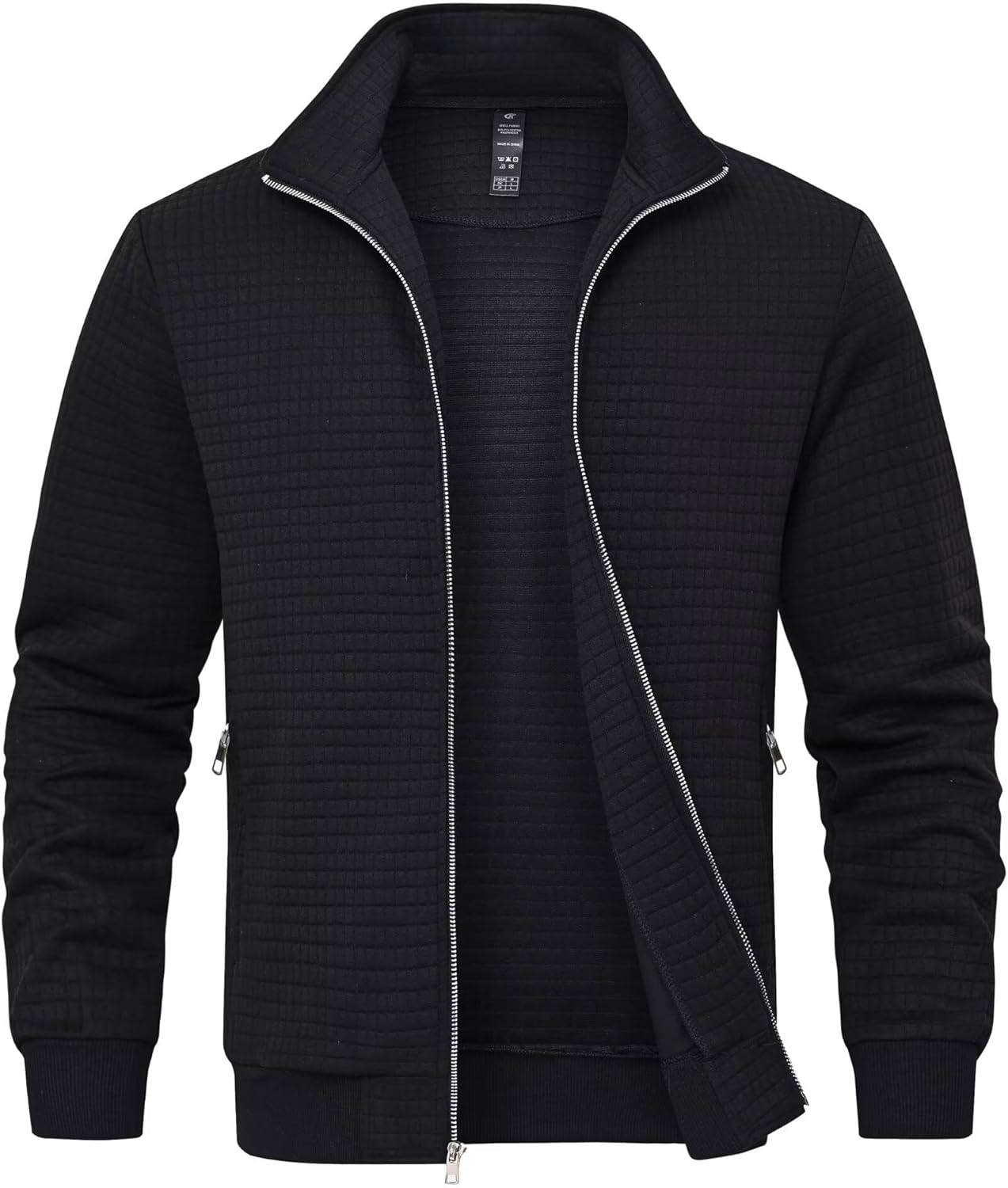 Satankud Men's Jacquard Waffle PlaidCloth Bright Metal Zipper Lightweight Jacket