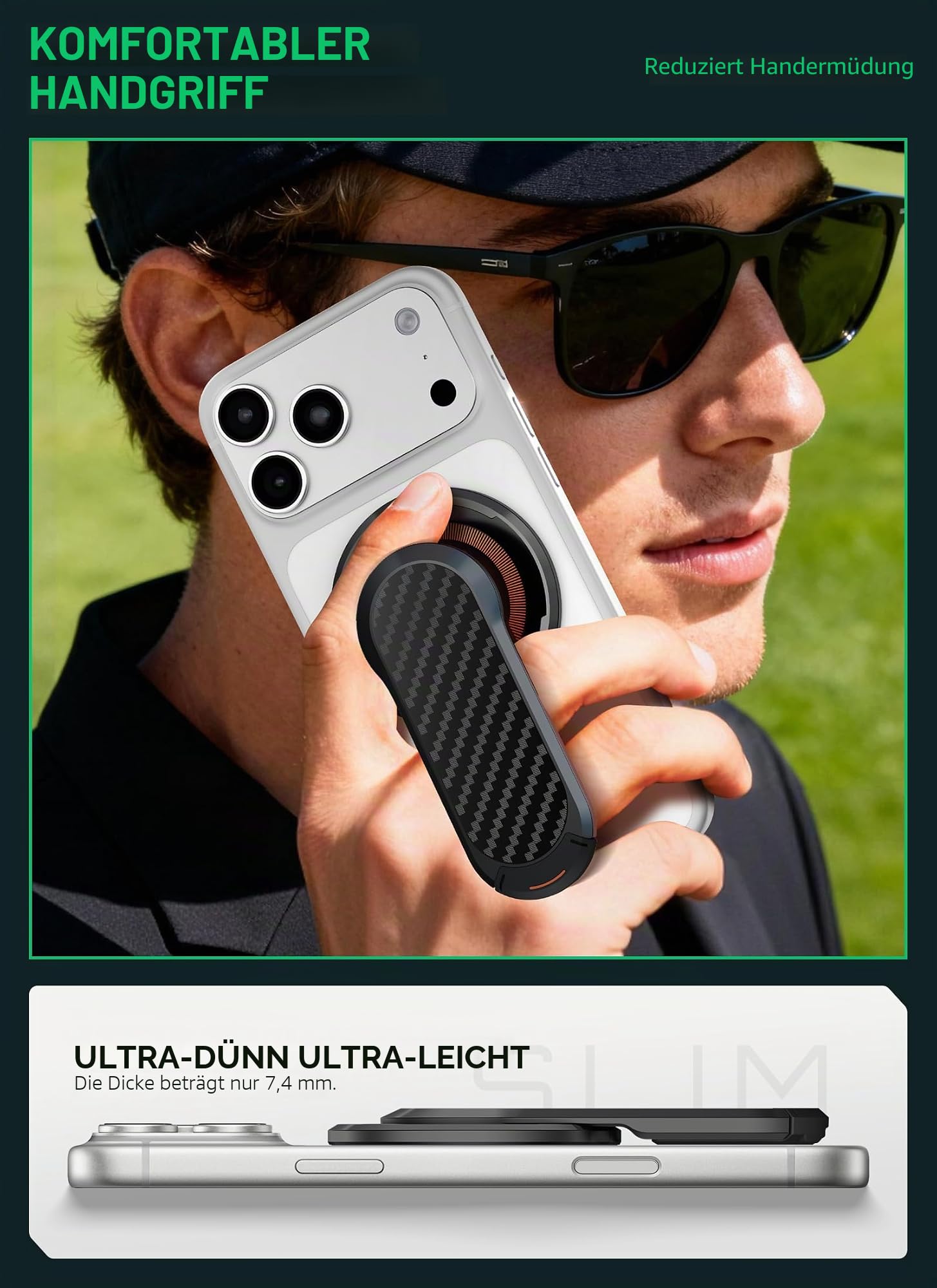 SUPCASE Magnetische Handyhalterung für Golfwagen, Dual-Sided Magnetständer Handyhalter Kompatibel mit MagSafe iPhone 17/16/15/14 & Galaxy S26 Ultra, Golfzubehör Geschenke für Golfer (Schwarz)