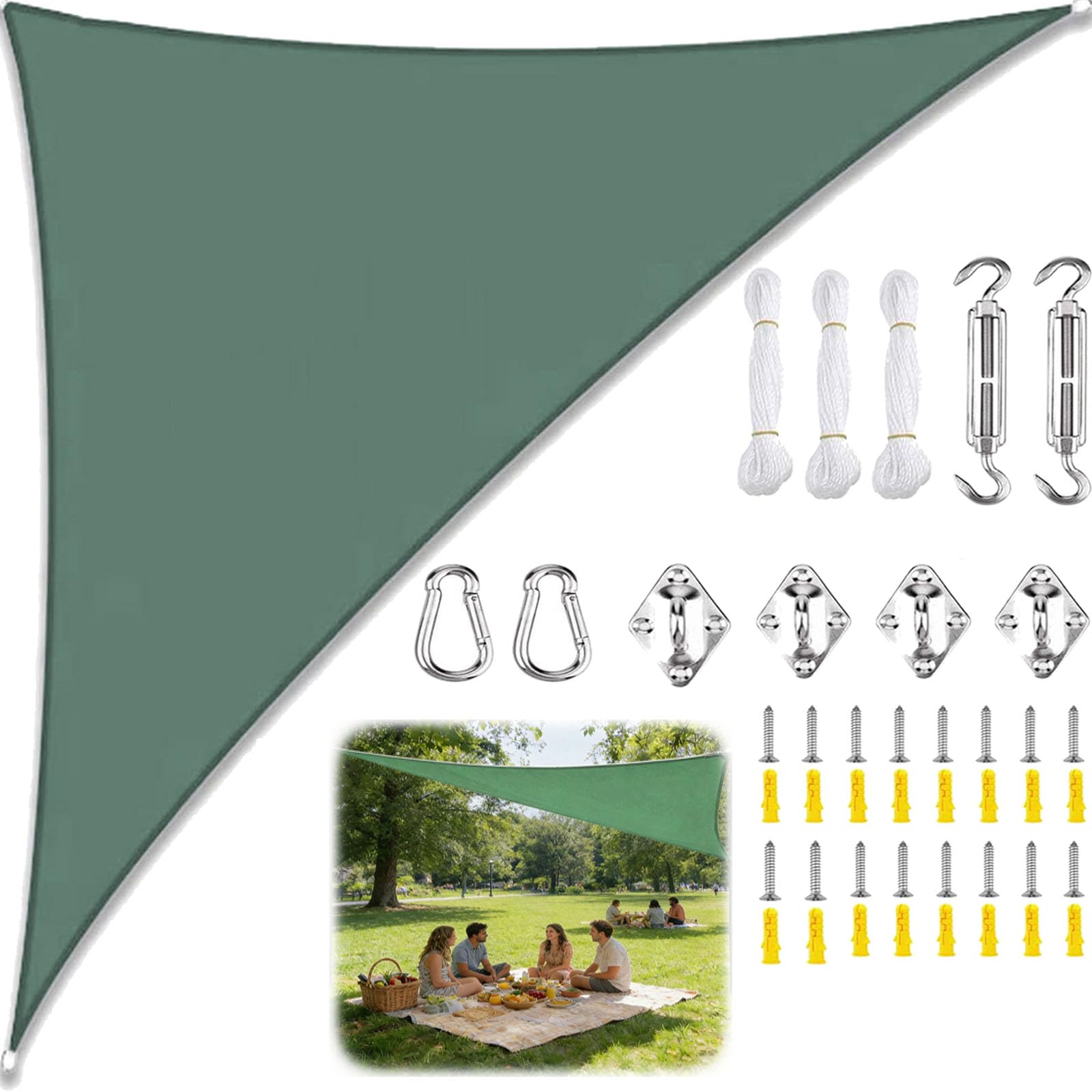 Sun Shade Sail Triangle Waterproof, Sunscreen Awning Canopy with Rope Fixing Kits, Triangle Patio Sail Pergola for Outdoor Garden Patio Party Backyard Yard Camping-Dark green||2x2x2M โ image 1