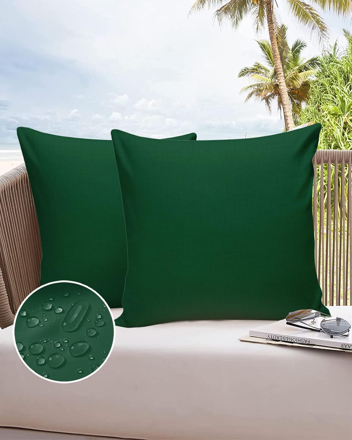 Abstract Hunter Green Outdoor Pillow Covers Set of 2,Decorative Waterproof Throw Pillow Case, Modern Color Art Cotton Linen Soft Cozy Cushion Pillowcases