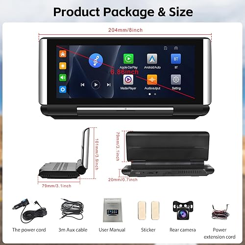 Miniatura 6 de UNITOPSCI Estéreo portátil para coche con Bluetooth inalámbrico Apple CarPlay Android Auto Cámara delantera y trasera Ford 6.86 pulgadas pantalla