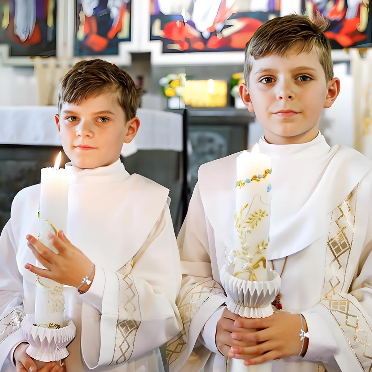 BOYATONG Bransoletka z aniołem stróżem, dla dziewcząt i chłopców, srebrna, regulowana, na komunię, prezent dla dziewcząt, z kartką i pudełkiem na prezent, 13-26 cm, Stal nierdzewna