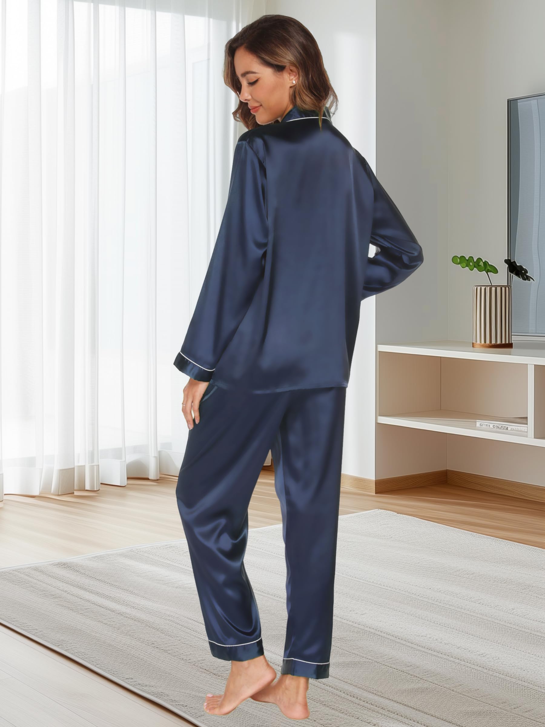 GAESHOW Pyjama Soie Femme Ensembles de Pyjama en Satin de Soie Manches Longues Vêtements de Nuit Femme pour Toutes Les Saisons