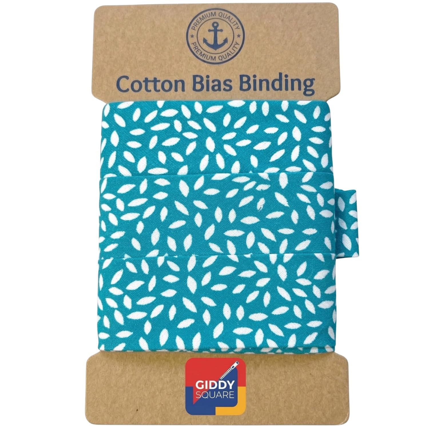 Turquoise 100% Cotton Bias Binding Tape with Delicate Leaf Pattern – 27mm Wide x 3m Length – Premium Soft Smooth Finish for Sewing, Quilting, Dressmaking & Crafts - Giddy Square