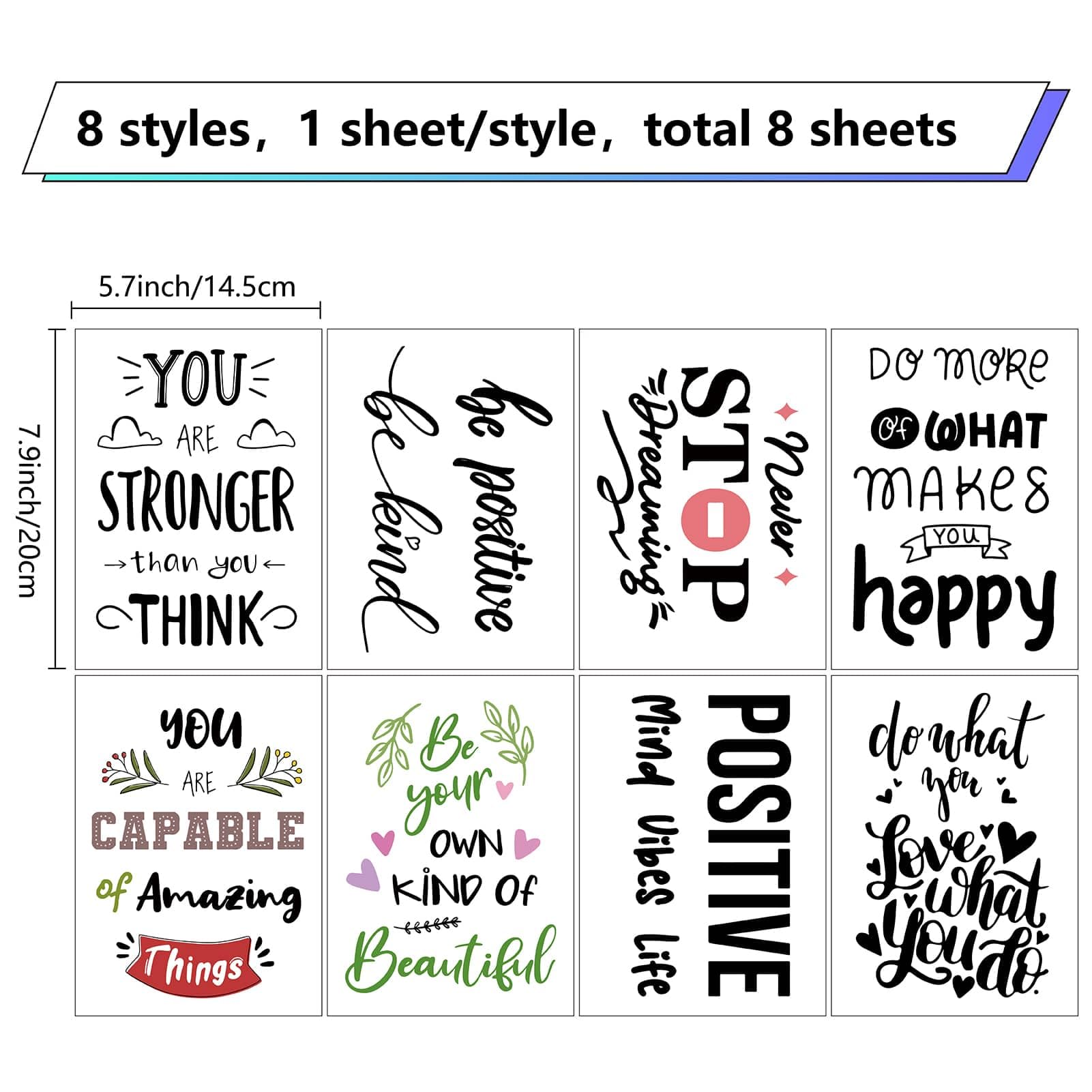 CRASPIRE 8 Styles Inspirational Quotes Words Window Decals Motivational Positive Saying Wall Stickers Clings Peel and Stick PVC Waterproof Self Adhesive for Teens Bedroom Living Room Dorm Classroom