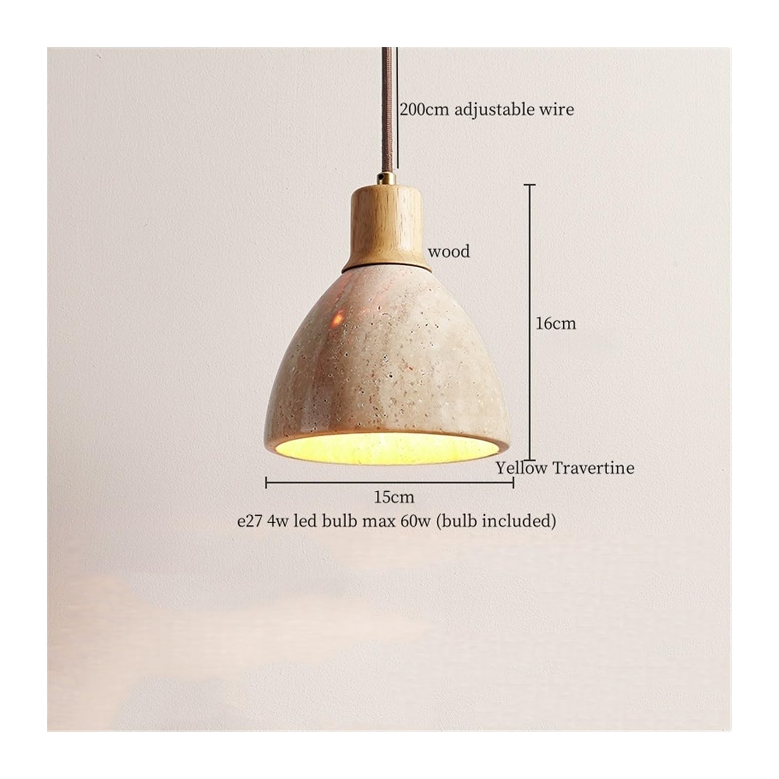 Generico Lampadario moderni, Japan LED Pendant Lamps Home Decor Bedroom Dining Living Room Interior Yellow Travertine Hanging Light Luminaria(A)