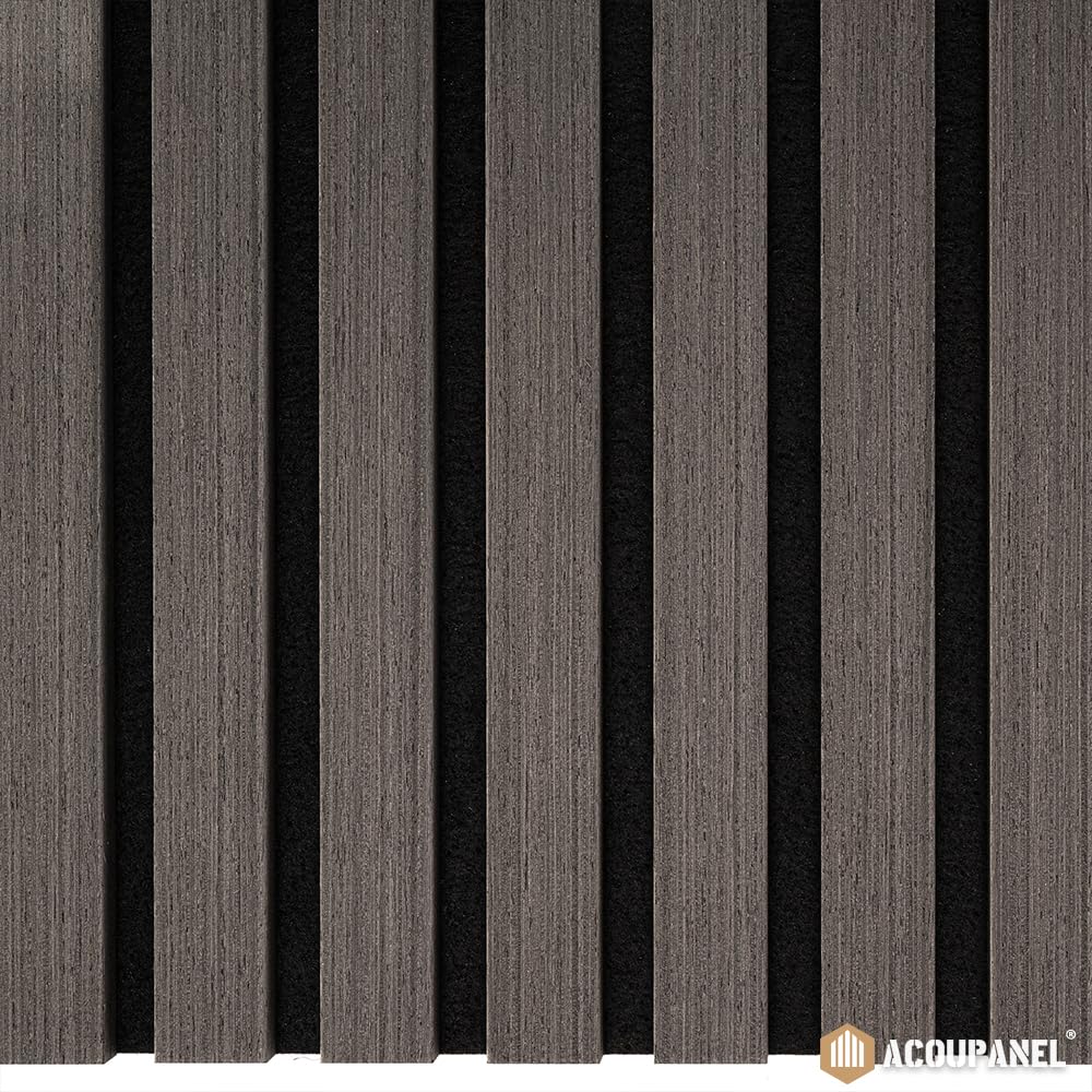 Panel acústico de tablillas de madera | Juego de 4 paneles de pared de 1,28 m² | Aislamiento acústico | Chapa de roble de 3 caras | Instalación fácil de pared o techo (roble negro)