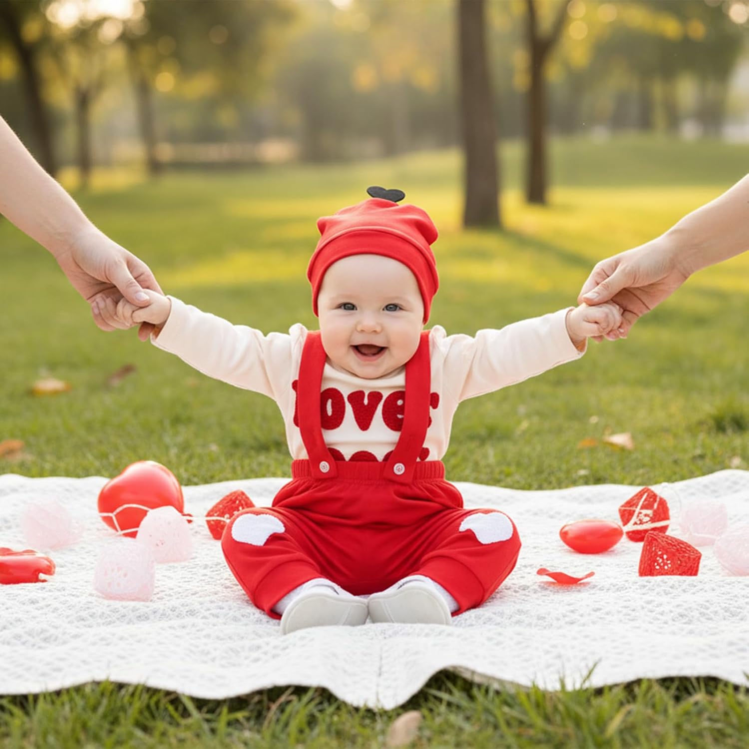 Newborn Baby Boy Valentine's Day Outfit Lover Boy Romper Bodysuit Jumpsuit Suspender Pants Set Hat Infant Clothes - Image 4