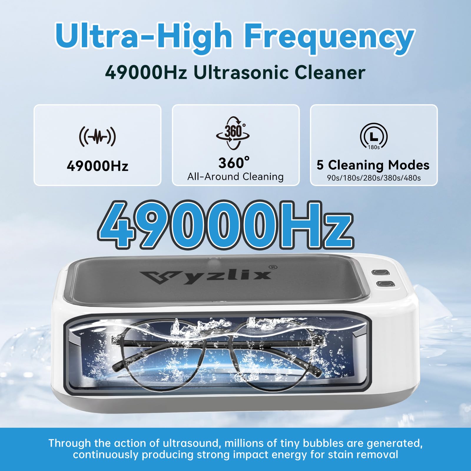Myjka Ultradźwiękowa, Kąpiel Ultradźwiękowa 49KHz, Myjka Ultradźwiękowa 640ml, 5 Trybów Myjki Ultradźwiękowej Wyświetlaczem, do Okularów, Protez Zębowych, Zegarków, Pierścionków, Biżuterii, Monet