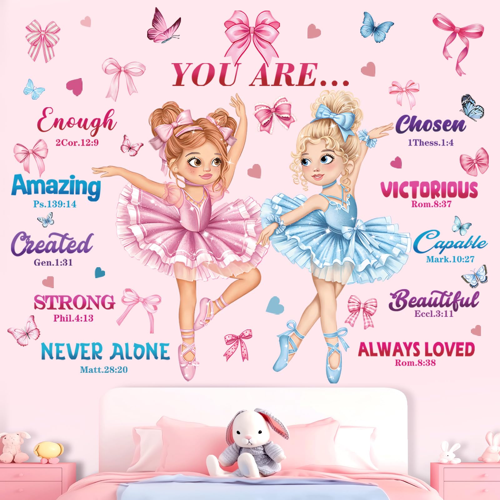 decalmile Pink Dancing Girl Ballerina Wall Stickers Inspirational Saying Butterfly Wall Decals Baby Nursery Bedroom Girls Room Wall Decor - Image 2