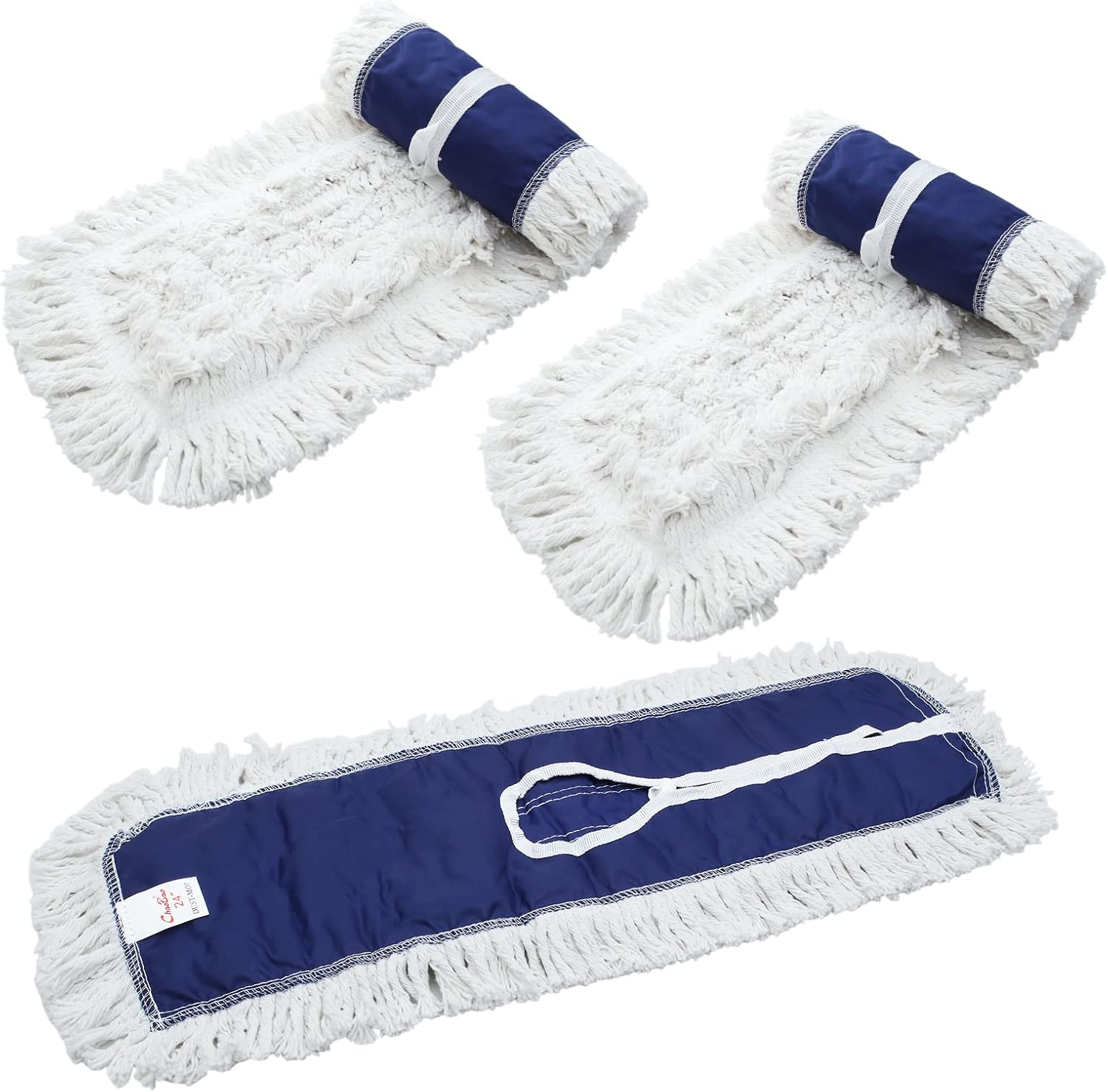 24" 3 Pack Industrial Strength Cotton Dry Dust Mop Head Refill, Fits 24 Inch Frame, Hardwood Floor Duster Broom, Dry Floor Cleaning for Hardwood, Ceramic, Marble Tile