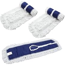 24" 3 Pack Industrial Strength Cotton Dry Dust Mop Head Refill, Fits 24 Inch Frame, Hardwood Floor Duster Broom, Dry Floor Cleaning for Hardwood, Ceramic, Marble Tile