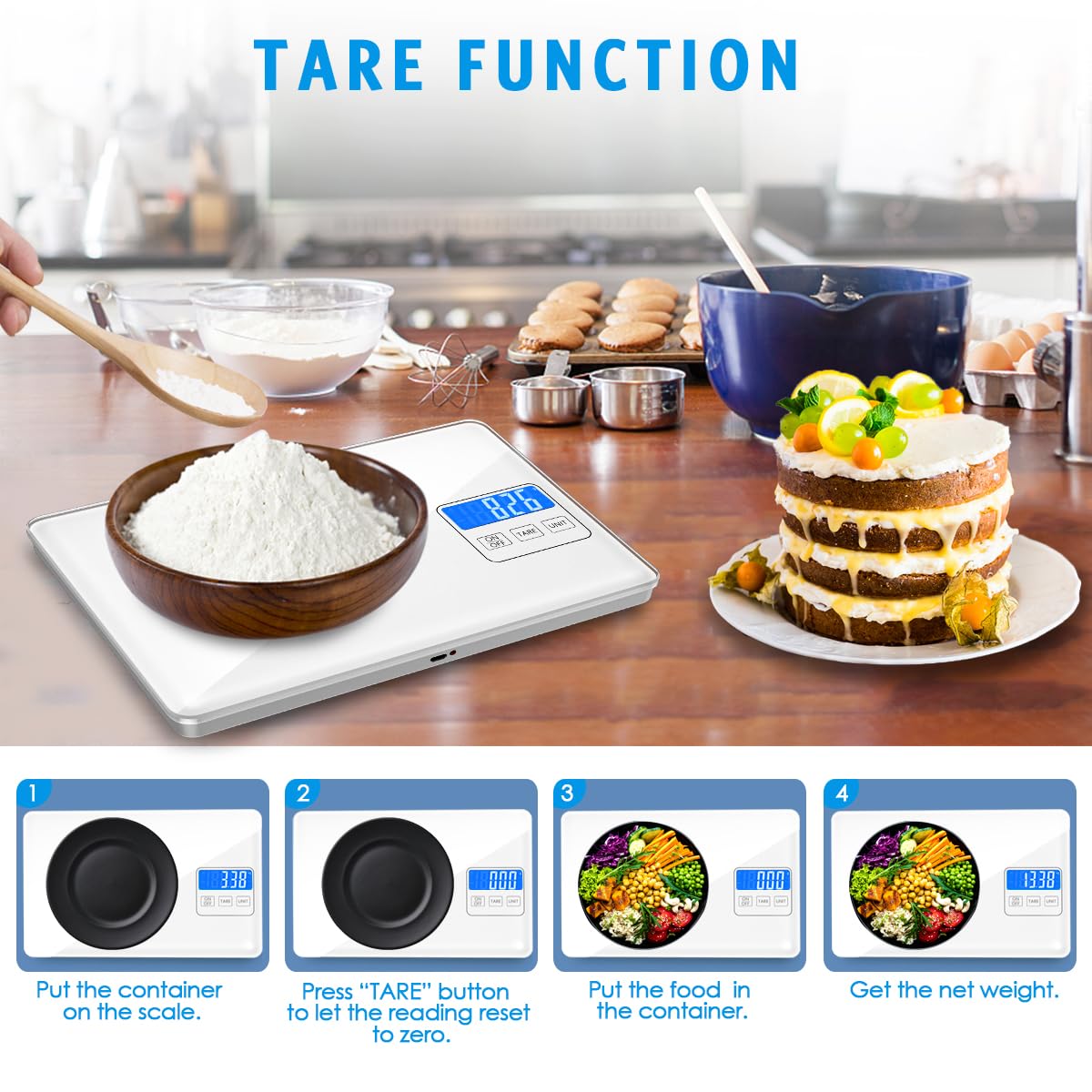 Digital Scale 15kg/1g Rechargeable Electronic Kitchen Scale High Precision(A2)
