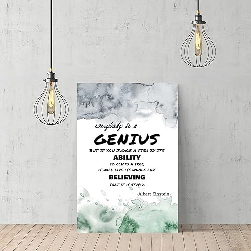 Miniatura 2 de Póster decorativo de pared con cita motivacional, Everybody Is A Genius Painting Casa de campo Decoración de pared para aula, habitación de niños,