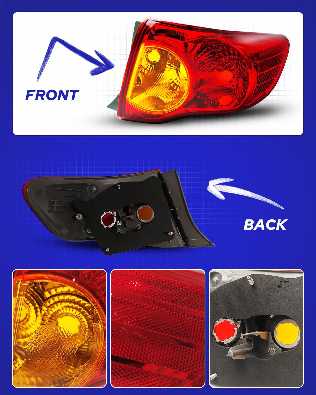 AUTOONE For Toyota Corolla Tail Lights Assembly, Tail Lamp Assembly Fit for 2009-2010 Corolla Rear Factory OEM Passeger Side, Without Bulbs