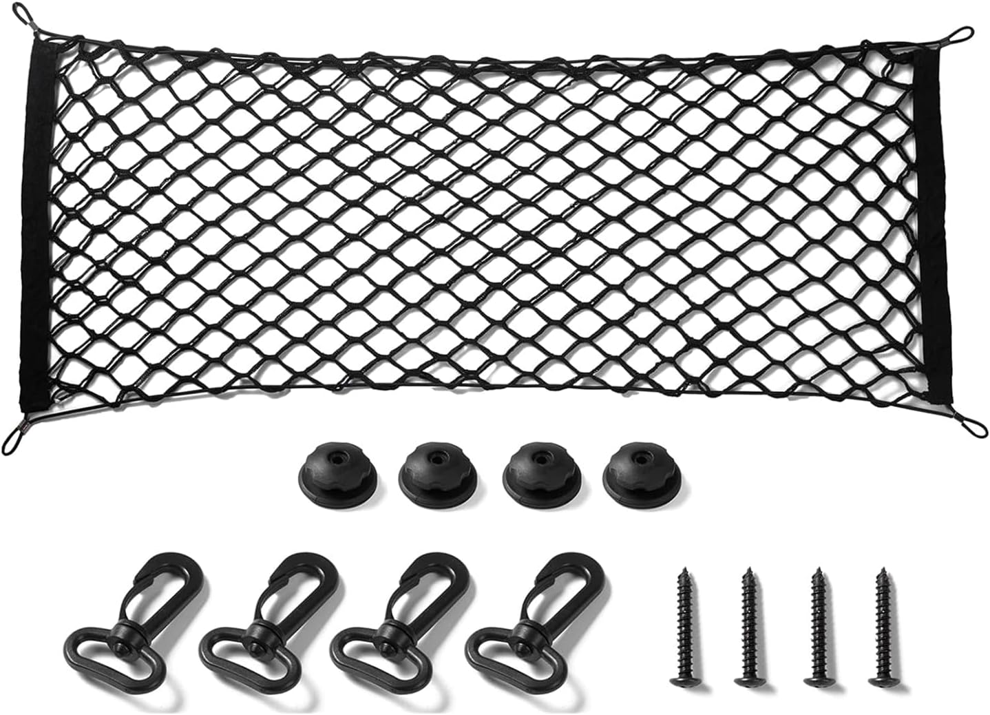 Cargo Net Pocket, Rear Cargo Net Stretchable, Universal Adjustable Net Pocket, Trunk Cargo Storage Organizer, Storage Nylon Mesh Double-layer with Hooks Compatible for SUV Jeep Truck