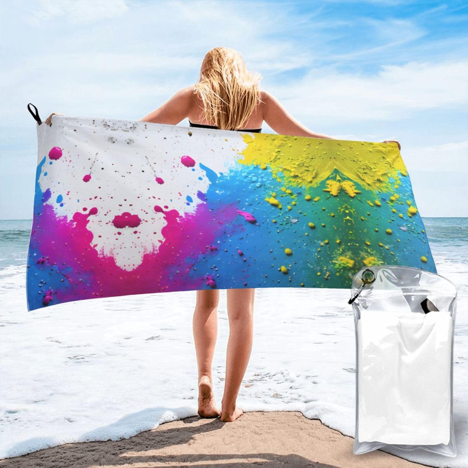 Toalla de baño suave con diseño de salpicaduras de pintura para camping y playa