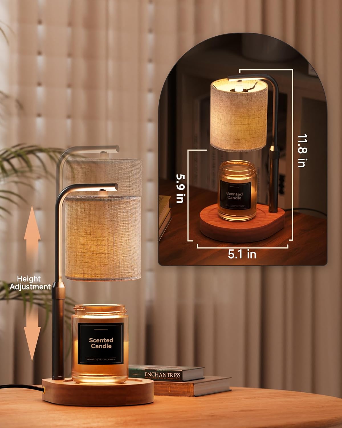 Candle Warmer Lamp with Timer & Dimmer for Yankee Candles, Adjustable Height Candle Warmer for Jar Candles, Wax Melt Lamp for Cozy Home Decor & Gifts,Linen, 2 Bulbs