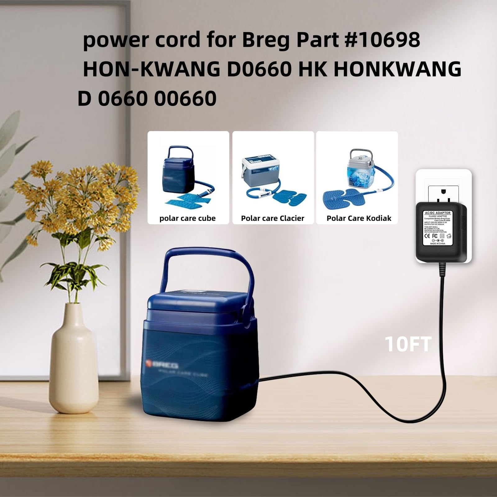 6V Power Cord for Breg Polar Care Cube #10698 Compatible with HON-Kwang D0660 HK HONKWANG D 0660 00660 Charger Power Adapter Class 2 Transformer(10FT)