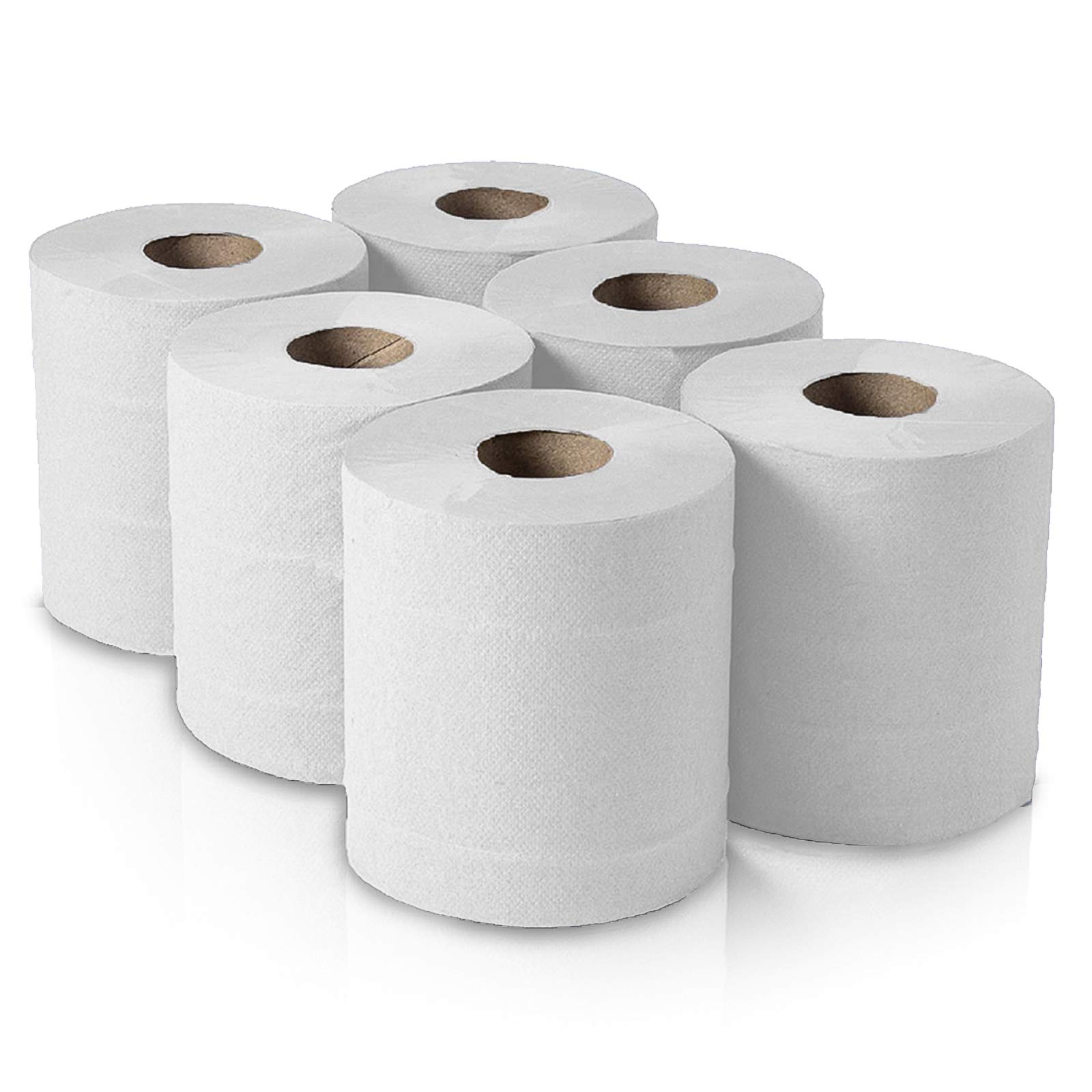 RelianceUK6 Pack 2-Ply White Centrefeed Rolls – Embossed Paper Towels for Cleaning, Drying and Hygiene – Strong & Absorbent Kitchen Tissue Wipes for Home, Office, Garage Use