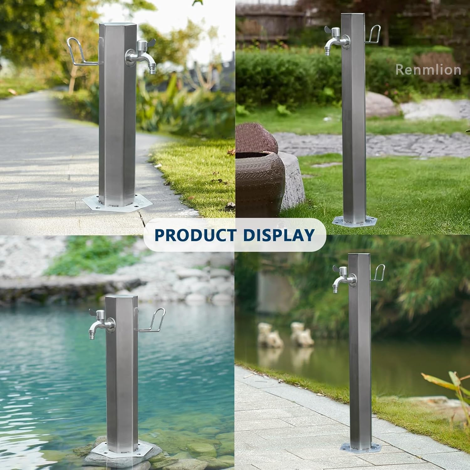 Vertical Garden Water Column，Outdoor Floor Mounted Water Tap Stainless Steel Water Dispenser Column，Garden Hose Stand Water Faucet Pillar for Irrigation Washing(Height 86cm/33.9in)