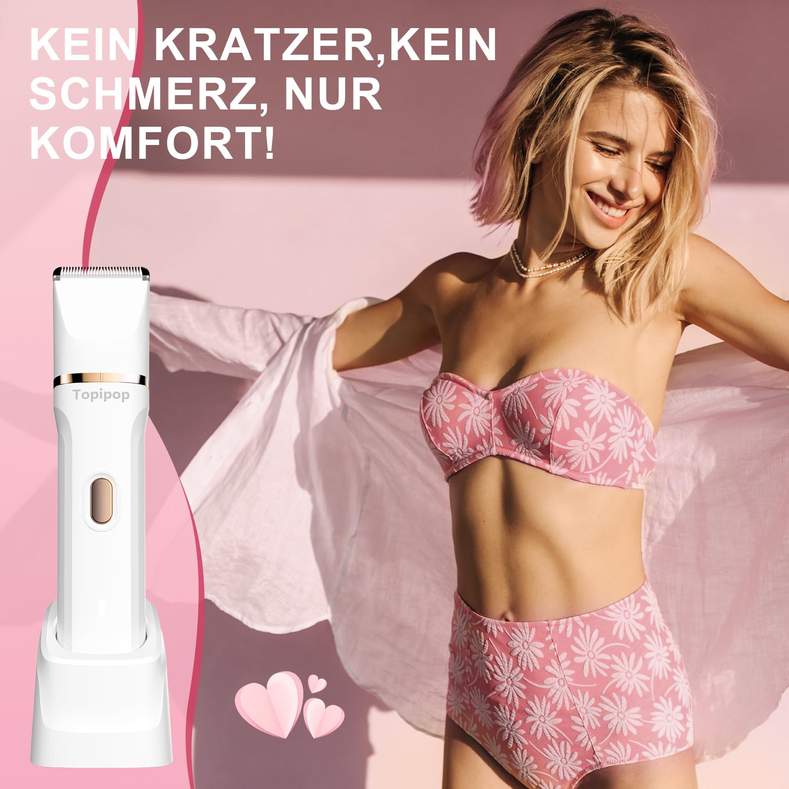 Intimrasierer für Frauen, 3 in 1 Elektrischer Rasierer Damen für Bikinizone, Gesicht und Körper, Kabelloser Bikini Trimmer für Intimbereich, Wasserdicht & Hautfreundlich(Weiß)