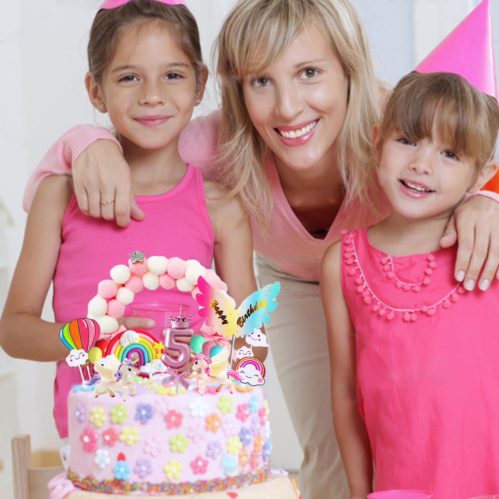 Decorazioni Torta Unicorno 5 Anni - 17 Pezzi Per Compleanno Bambina, Cake Topper Colorati