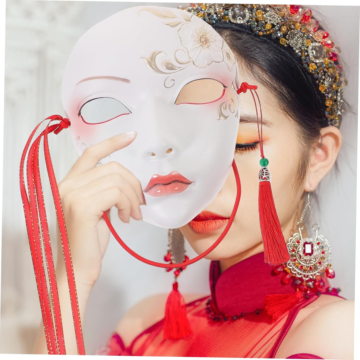 VALICLUD Delicate Hand Painted for Women Cosplay Accessory for Halloween Party and Dance Events for Photo Props and Costume Decoration