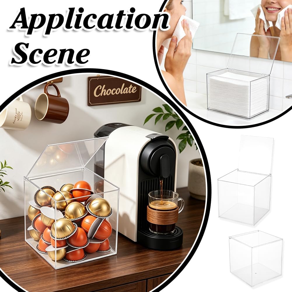 PH PandaHall Clear Acrylic Box Square Storage Container with Lid Transparent Display Case Coffee Pod Holder Candy Box for Jewelry, Crafts, Coffee Organization, 5.7x5.9x5.7inch