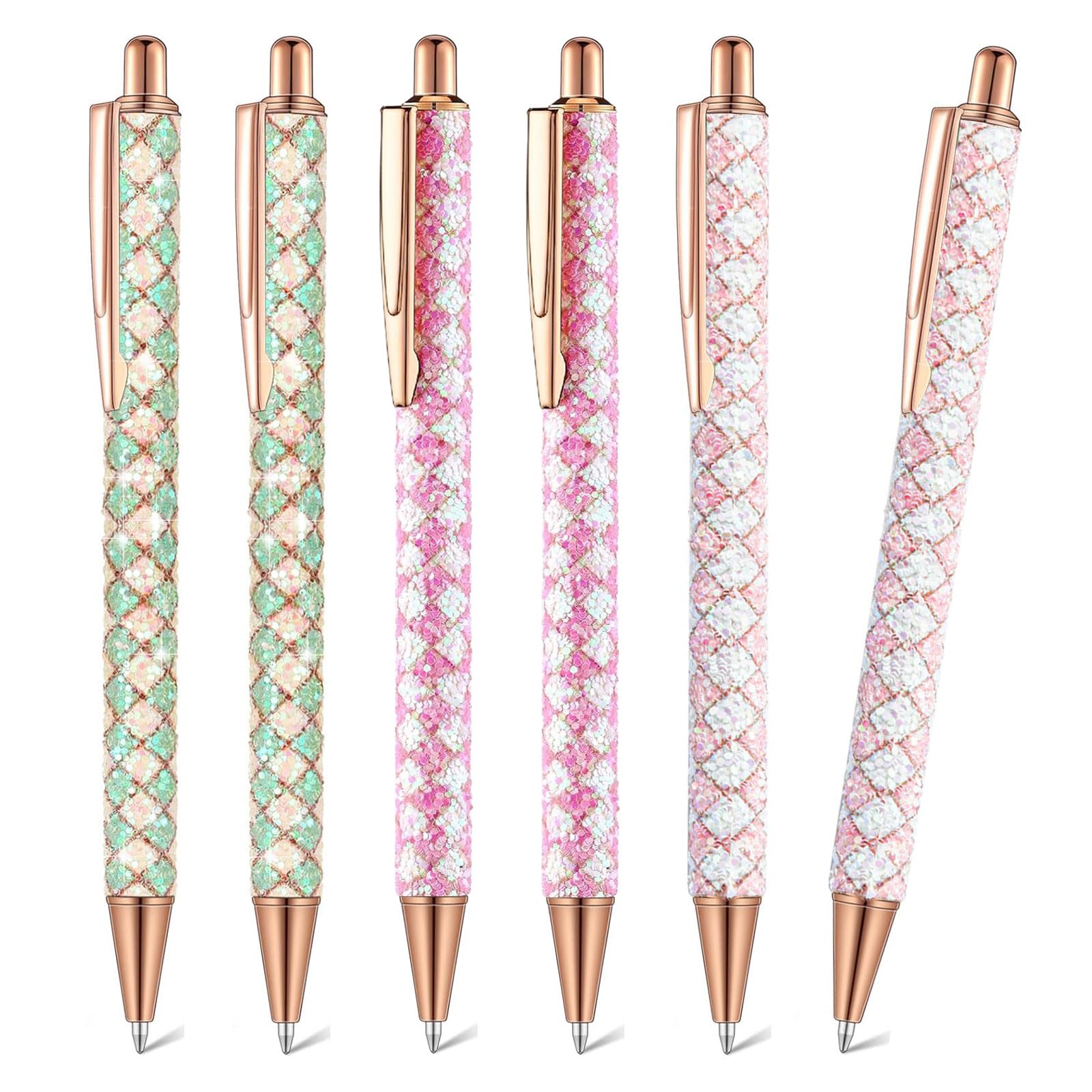 Rnigra Sparkly Pens Set โ 6PCS Pretty Pens for Women & Girls, Pretty Retractable Black-Ink Biros, 1 mm Ballpoint Style for Students, Adults, School, Office, Home & Creative Use