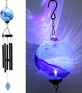 Taman Solar Wind Chime - Glass Solar Lights Wind Chimes for Outside Deep Tone Decorative Memorial Gift for Home, Outdoor, Yard, Patio, Balcony, Garden Decor, 35"