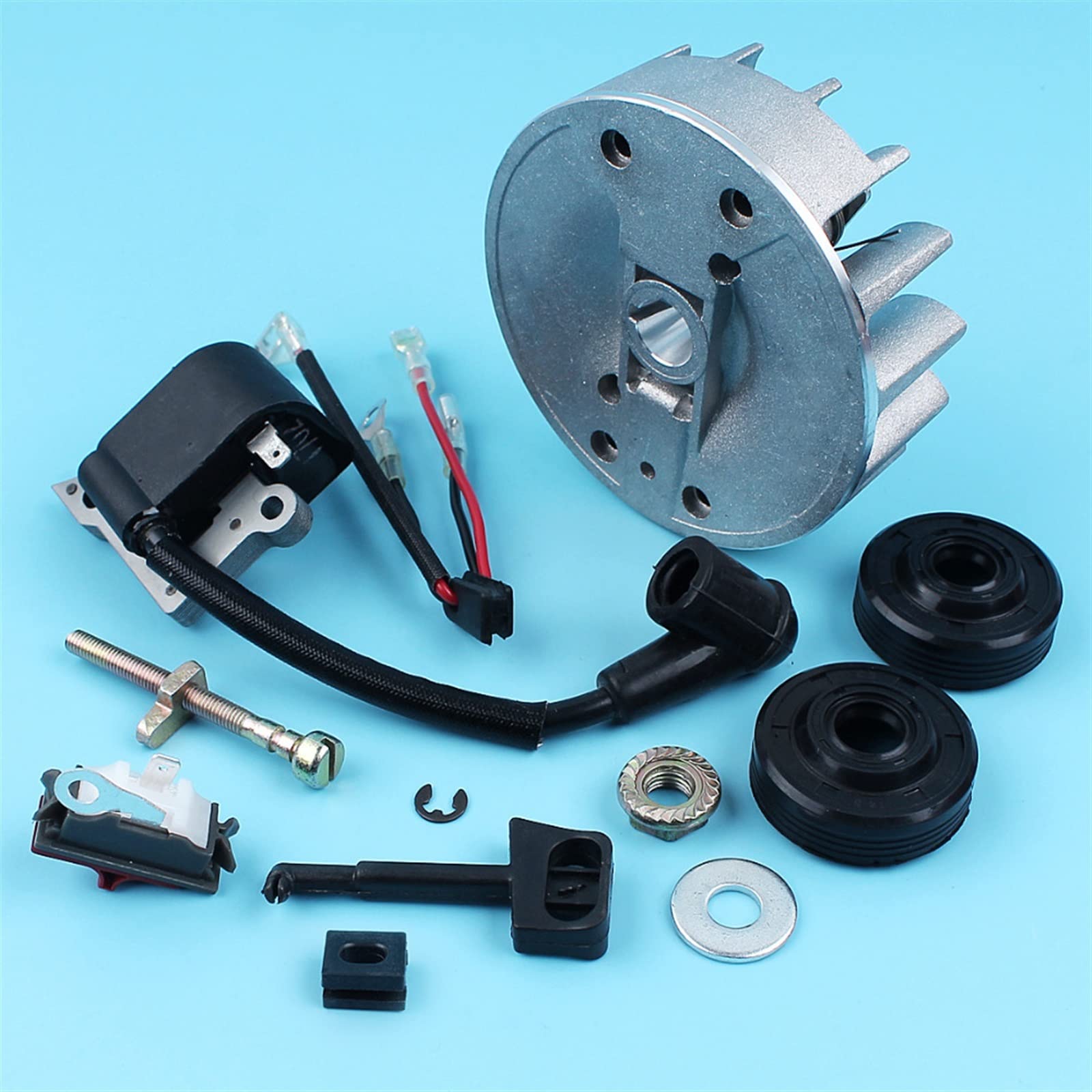 Flywheel Kill Switch Bobina de Encendido Tensor de Cadena Sellos de Aceite Aptos for Husqvarna 137 137E 142 142E Motosierra con Palanca de estrangulación de Tuercas