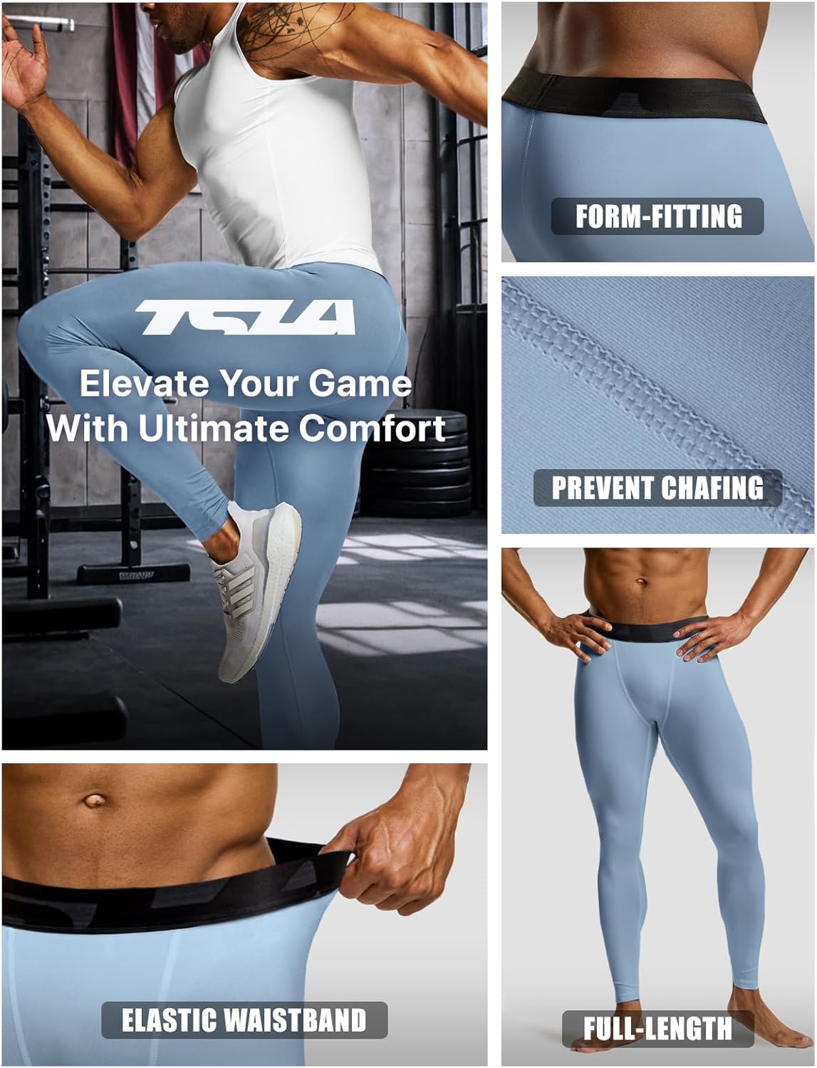 TSLA Men's Compression Pants - Cool Dry Athletic Sports Workout Running Tights Leggings Baselayer