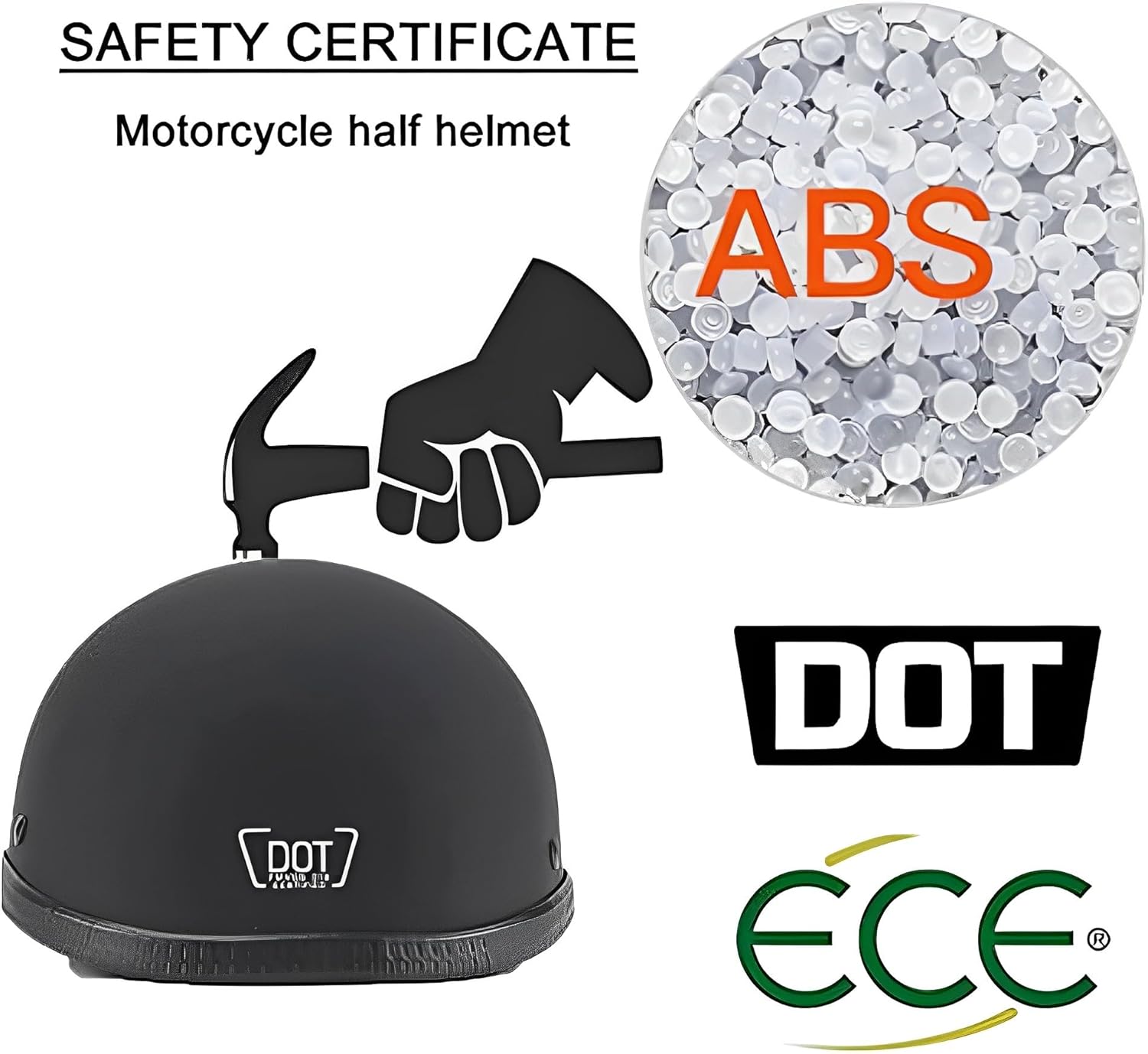 Motorcycle Half Helmet, DOT Approved Ultra-Thin Comfortable Cruising Low Profile Skull Cap, German Style Novelty Small Helmet for Chopper Moped Scooter Motorbike Electric (Bright Black, XX-Large)