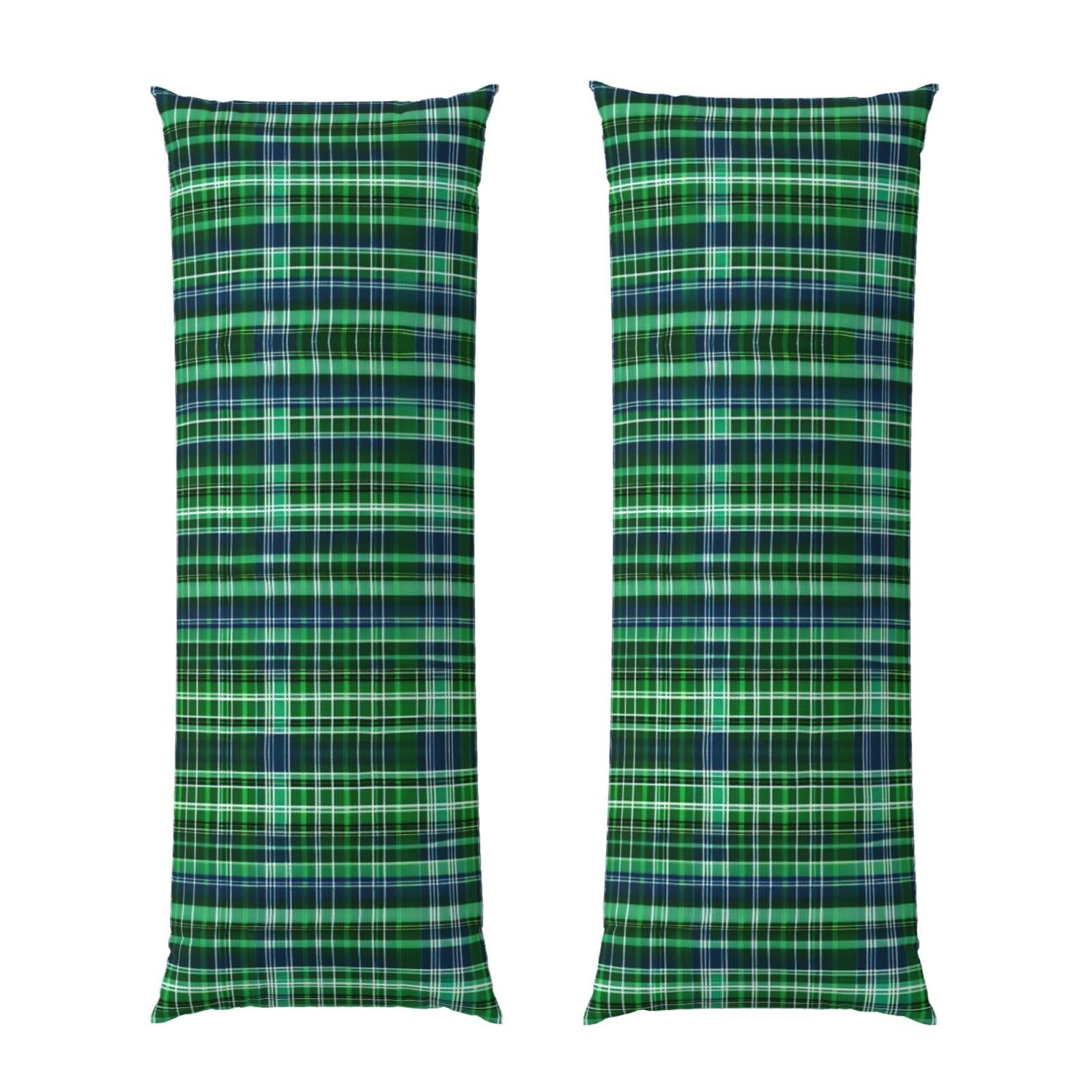 Housse de coussin de corps esthétique en tartan bleu et vert, finitions haut de gamme
