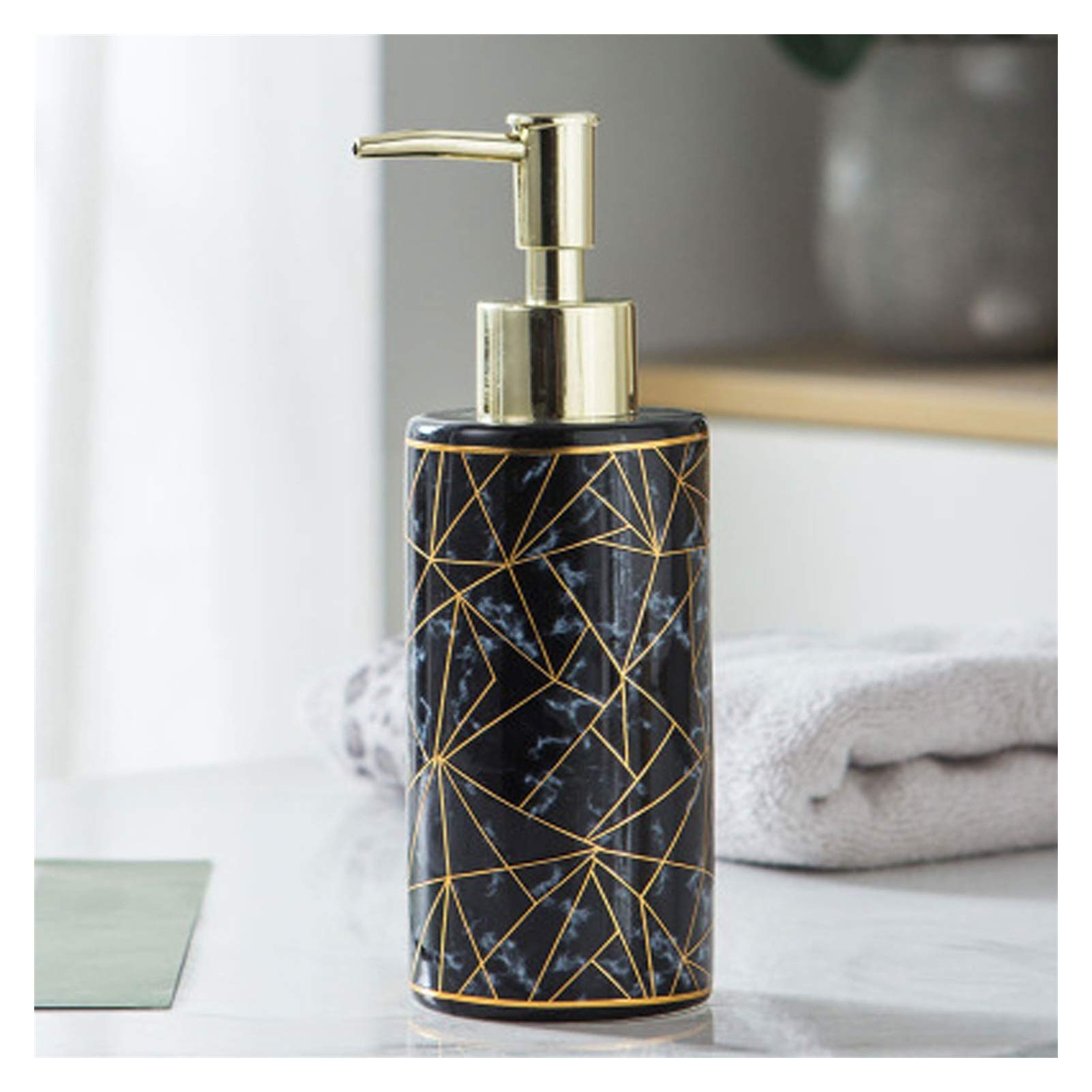 Dispenser per Doccia, Dispenser di Sapone in Ceramica, flacone per liquidi Resistente per Bagno e Piano Cucina con beccuccio Dorato, 300 ml/10 oz di lozione (Colore: Nero)