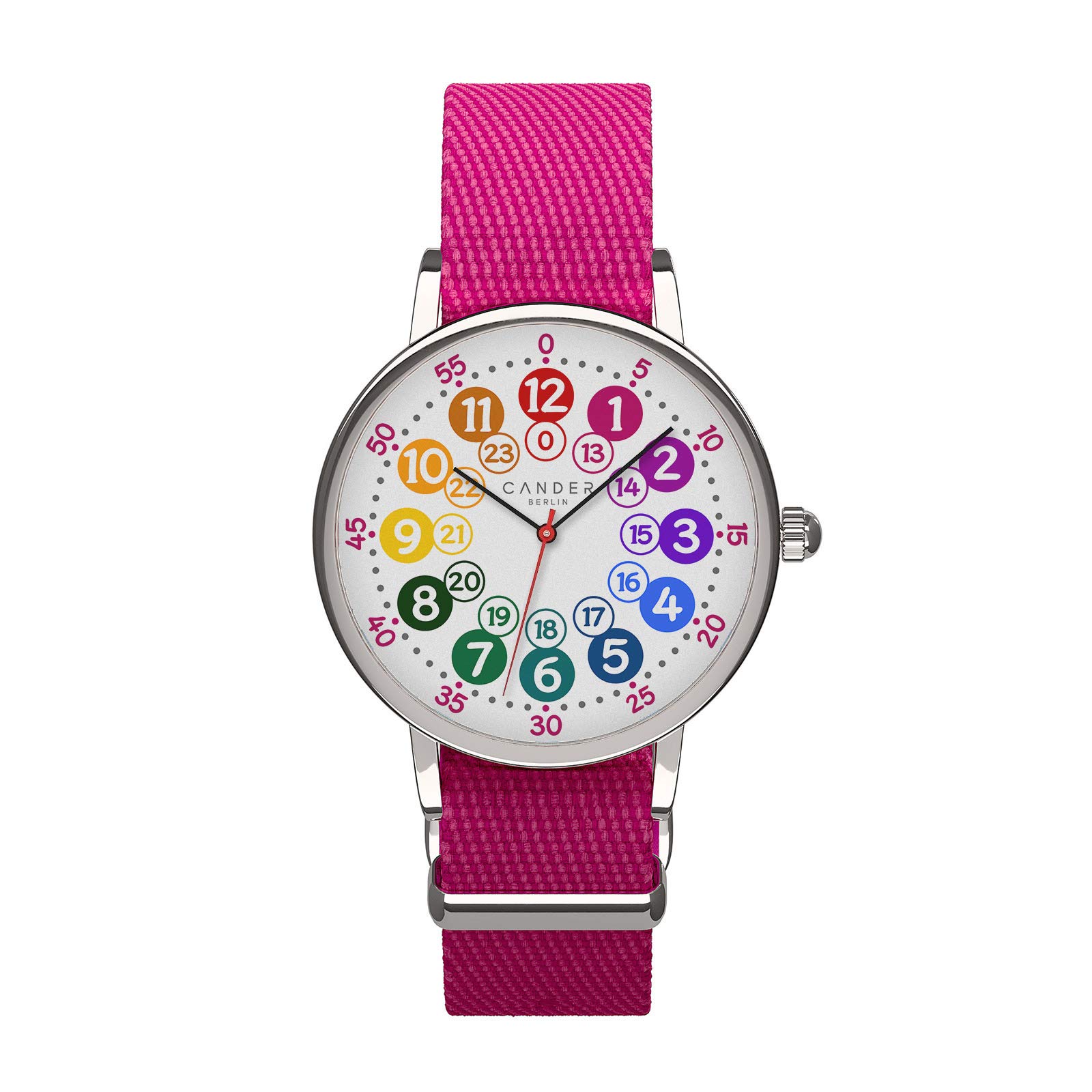 Cander Berlin MNU 1030 Kinderwanduhr lautlos MNU 1009 S Kinderwecker MNA 1030 M Armbanduhr rosa pink Lernuhr geräuschlos Wanduhr Kinderuhr Licht Snooze Wecker Kinder geräuscharm Mädchen Jungen