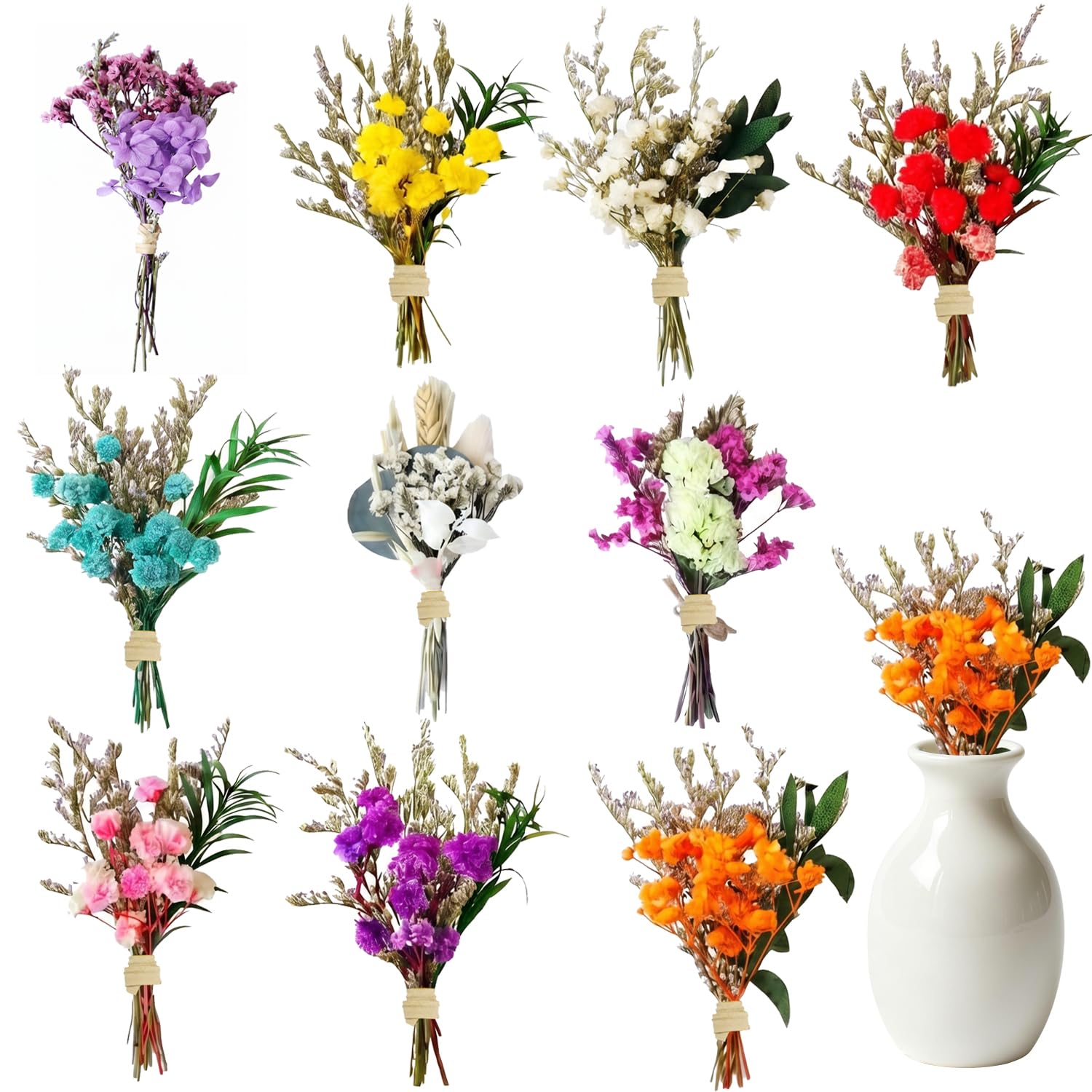 HIVTE 10 Pack Mini Dried Flower Bouquet Set, Colourful Small Dried Flowers for Crafts, Dried Baby's Breath Mini Flower Bouquet Decoration for DIY Gift