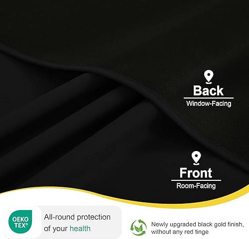 Miniatura 8 de NICETOWN Cortinas 100% opacas para dormitorio, oscurecimiento de la habitación, cortinas negras plylux de 84 pulgadas de largo, con aislamiento