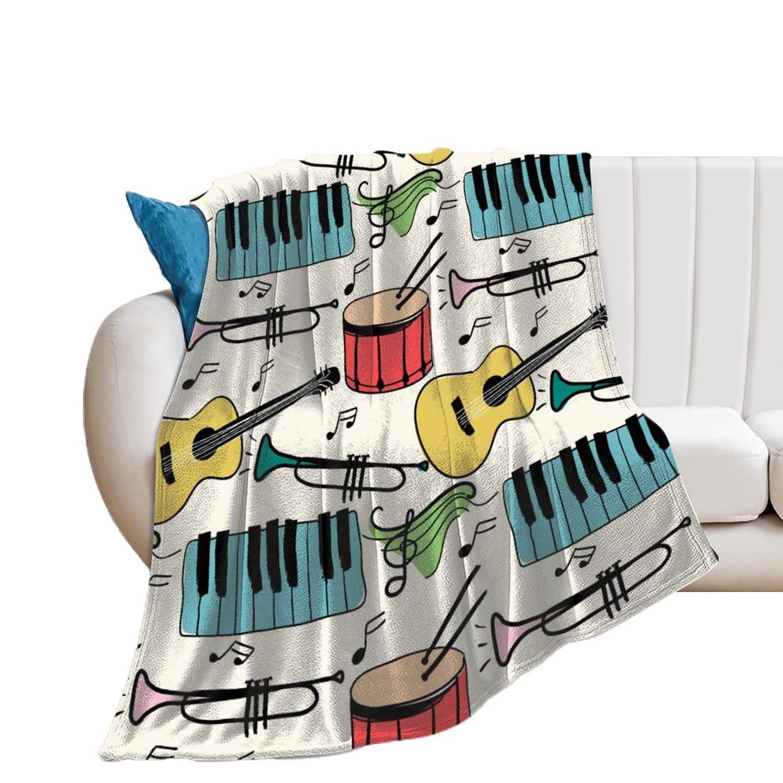 Couverture polaire anti-froid canapé lit plaid instruments musique 100x130cm