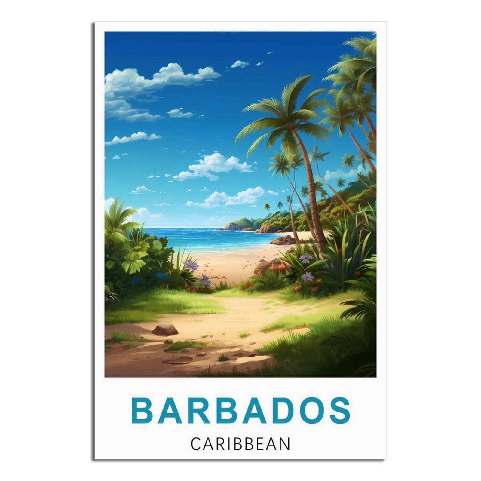 Sljgineu Unframe-Style Barbados Caribbean Vintage Travel Posters Tree 20X30inch(50X75cm) Canvas Wall Art Print Modern Painting Poster For Living Room Decor