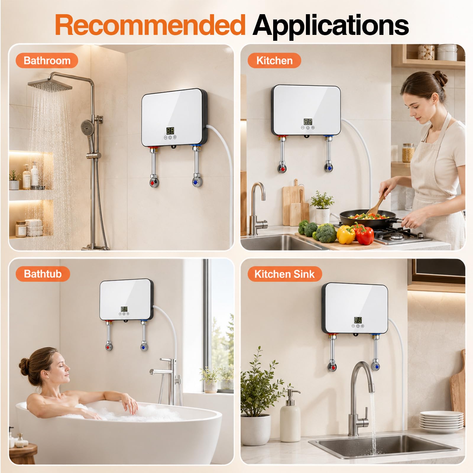 Electric Instantaneous Water Heater 5500W 220V Calentador de Agua Eléctrico Resistente a Presión Almacenamiento Bajo Mesa con Pantalla LCD Temperatura para Ducha, Baño, Cocina para Ducha, Baño, Cocina